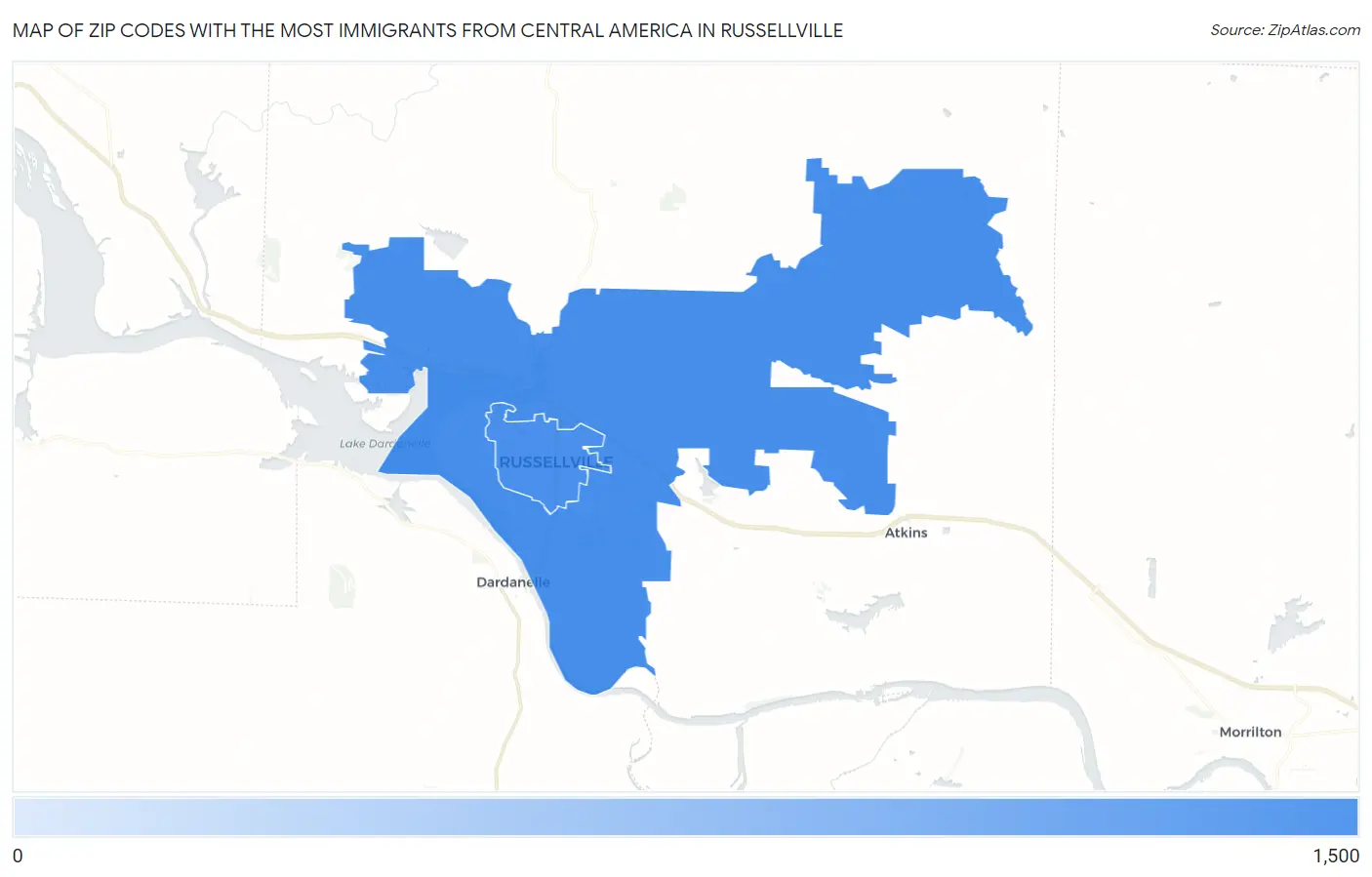 Zip Codes with the Most Immigrants from Central America in Russellville Map
