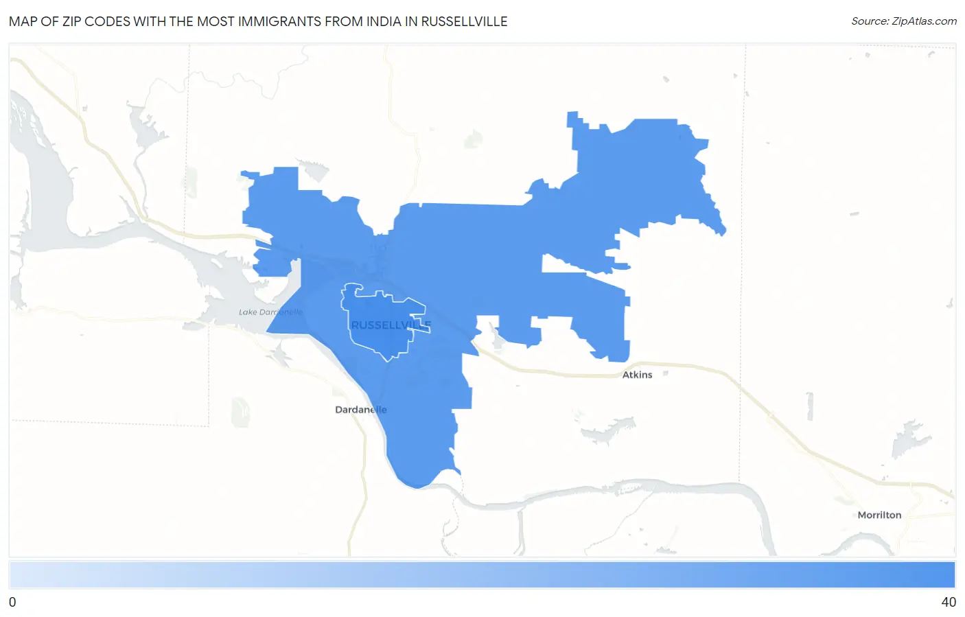 Zip Codes with the Most Immigrants from India in Russellville Map