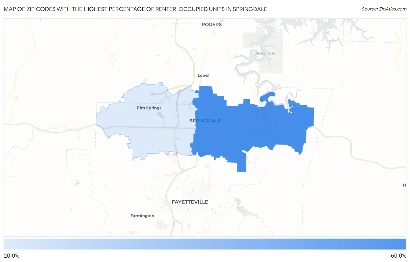 Zip Codes with the Highest Percentage of Renter-Occupied Units in Springdale Map