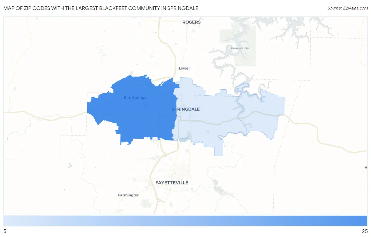 Zip Codes with the Largest Blackfeet Community in Springdale Map