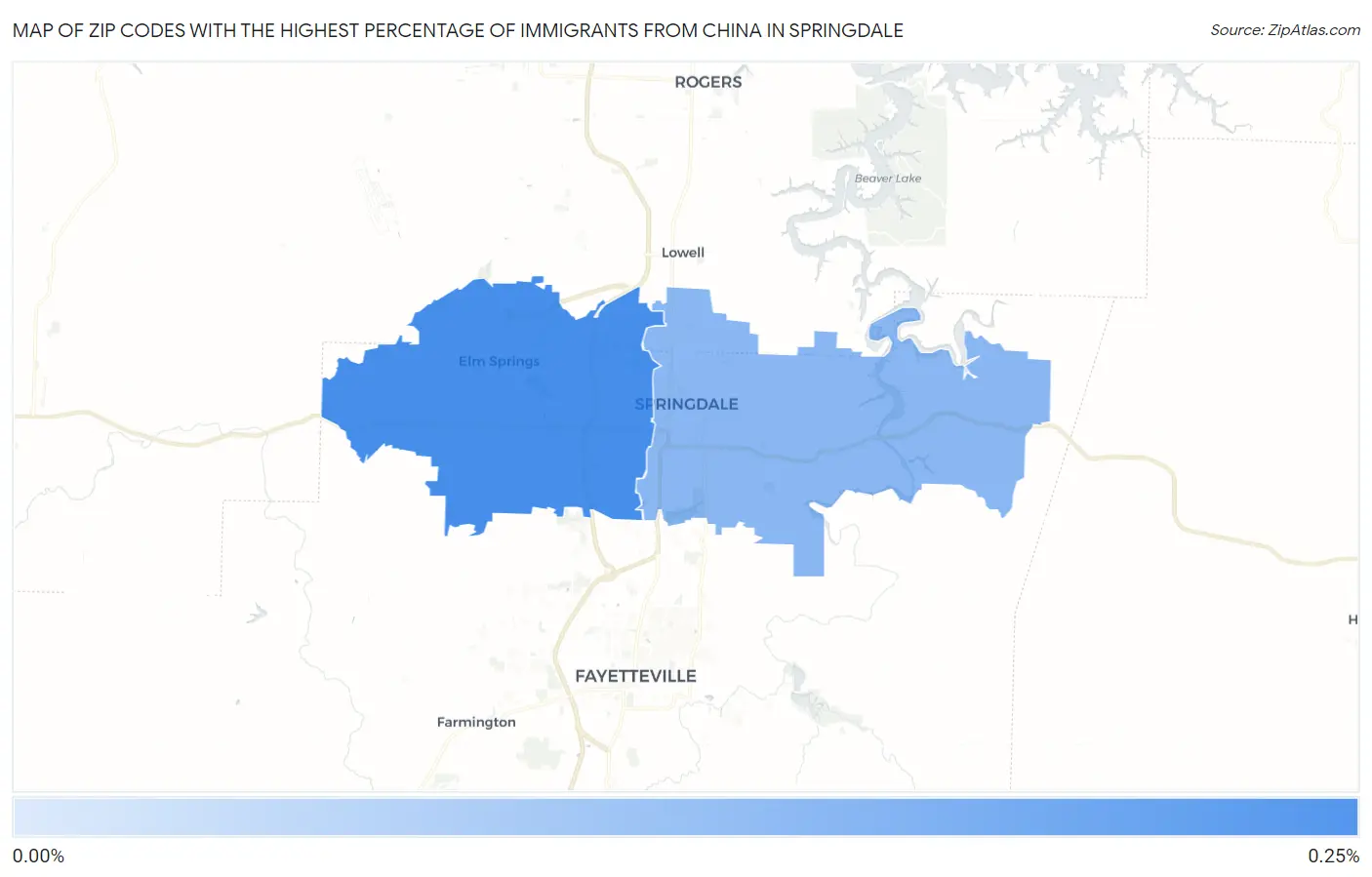 Zip Codes with the Highest Percentage of Immigrants from China in Springdale Map