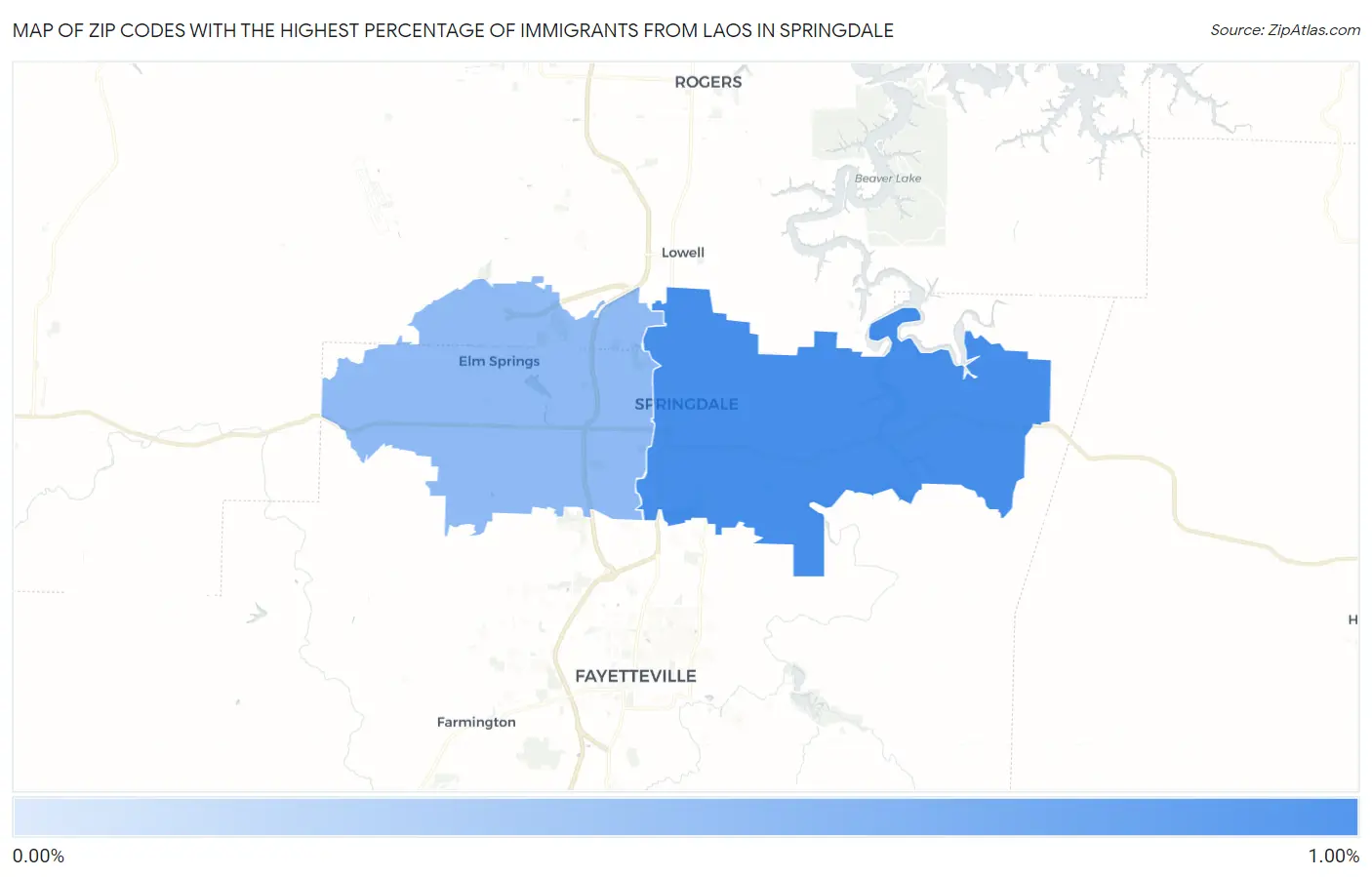 Zip Codes with the Highest Percentage of Immigrants from Laos in Springdale Map