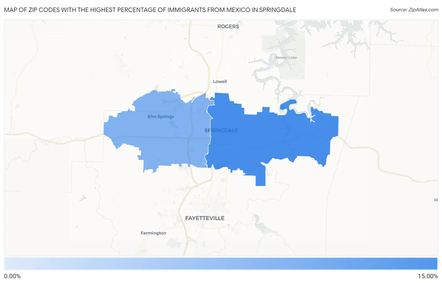 Zip Codes with the Highest Percentage of Immigrants from Mexico in Springdale Map