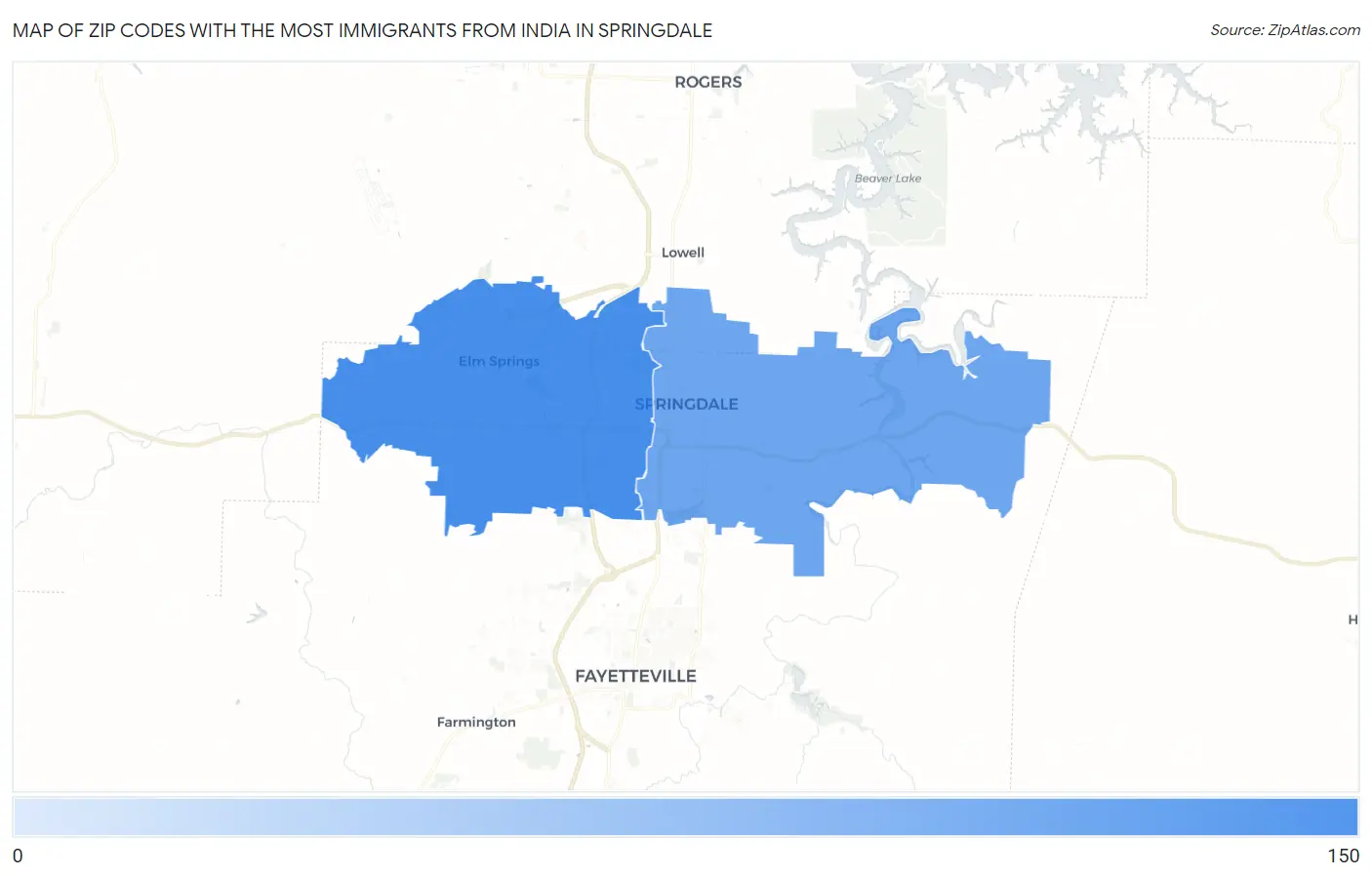 Zip Codes with the Most Immigrants from India in Springdale Map
