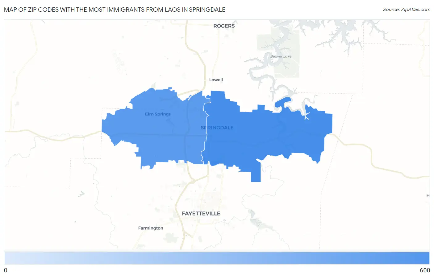 Zip Codes with the Most Immigrants from Laos in Springdale Map