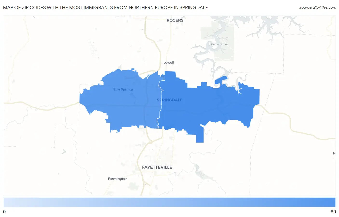 Zip Codes with the Most Immigrants from Northern Europe in Springdale Map