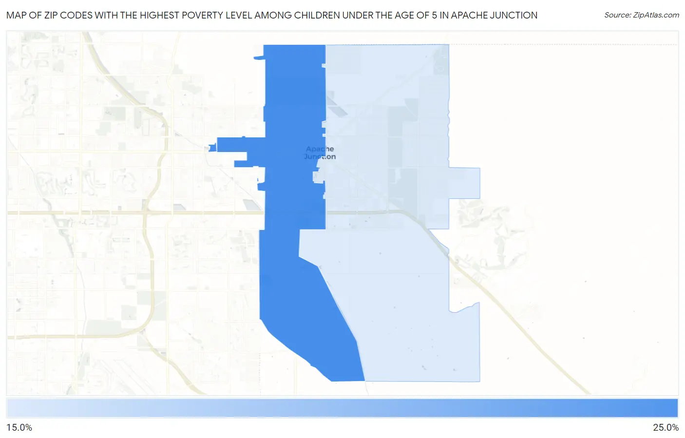 Zip Codes with the Highest Poverty Level Among Children Under the Age of 5 in Apache Junction Map