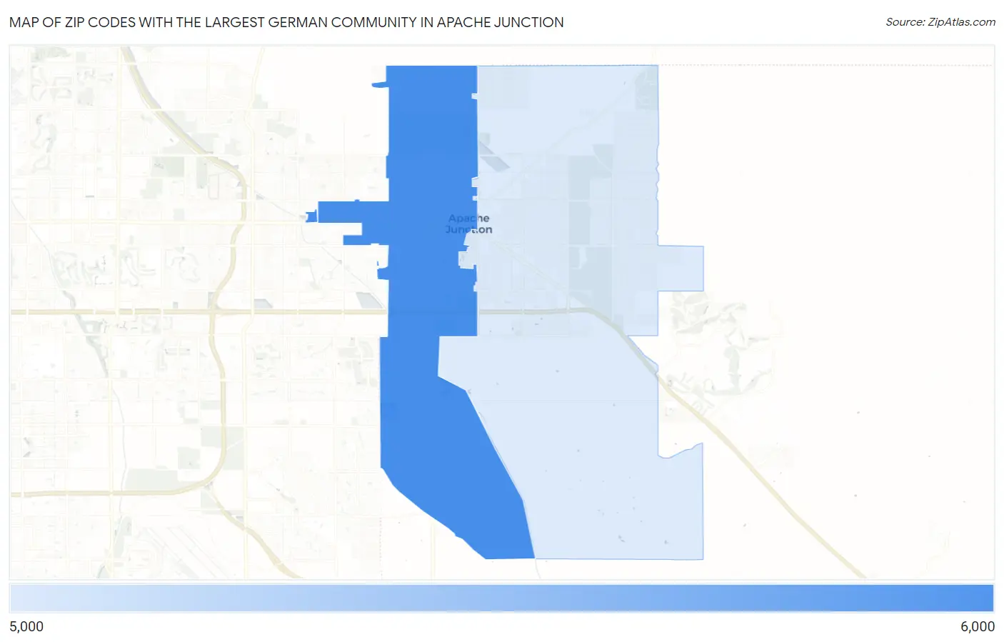 Zip Codes with the Largest German Community in Apache Junction Map