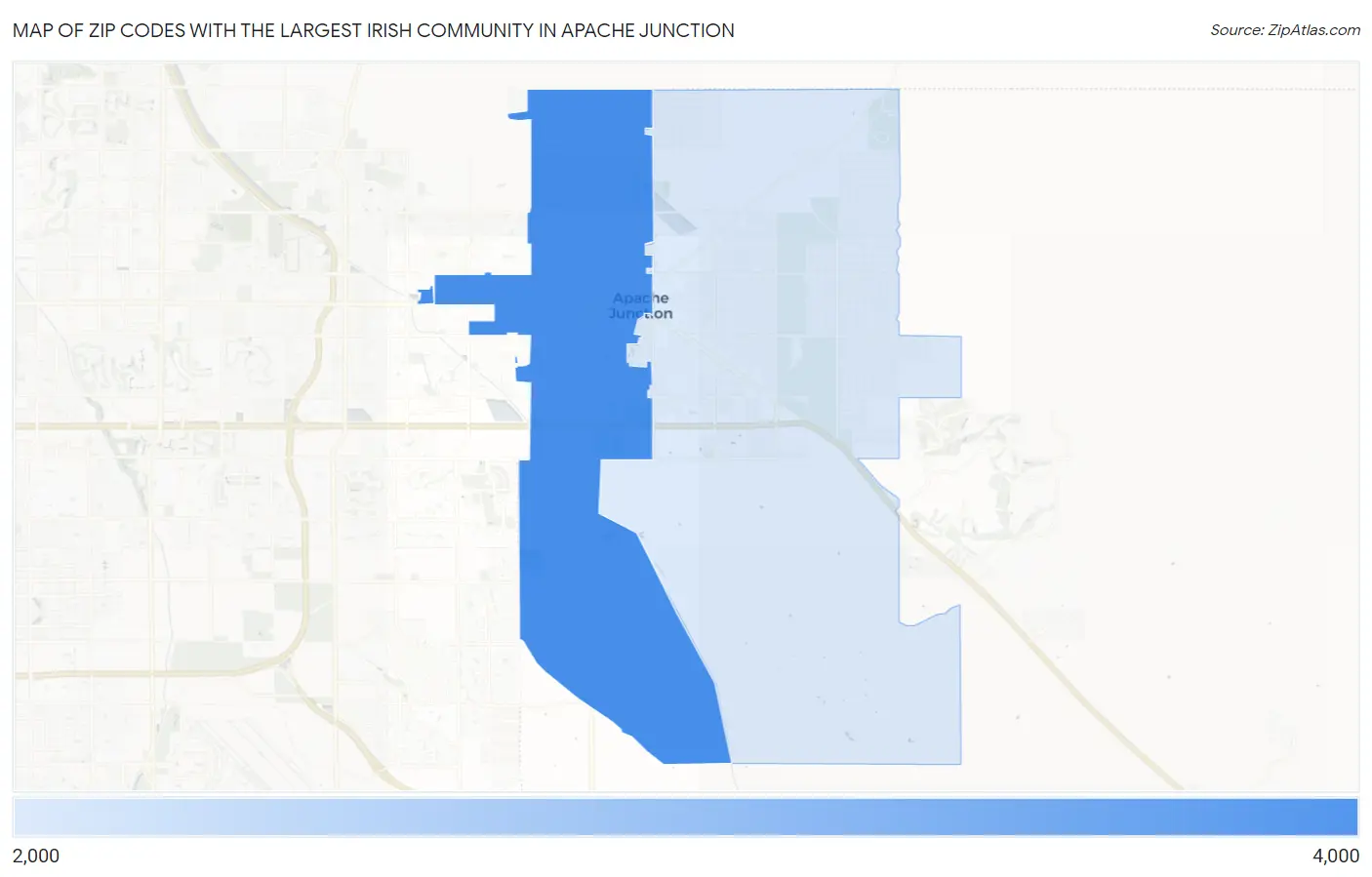 Zip Codes with the Largest Irish Community in Apache Junction Map