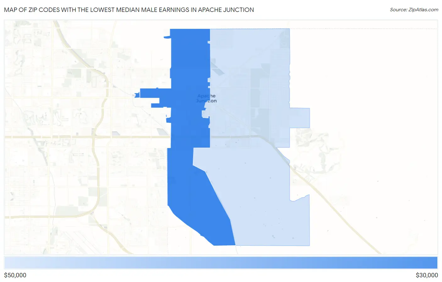 Zip Codes with the Lowest Median Male Earnings in Apache Junction Map
