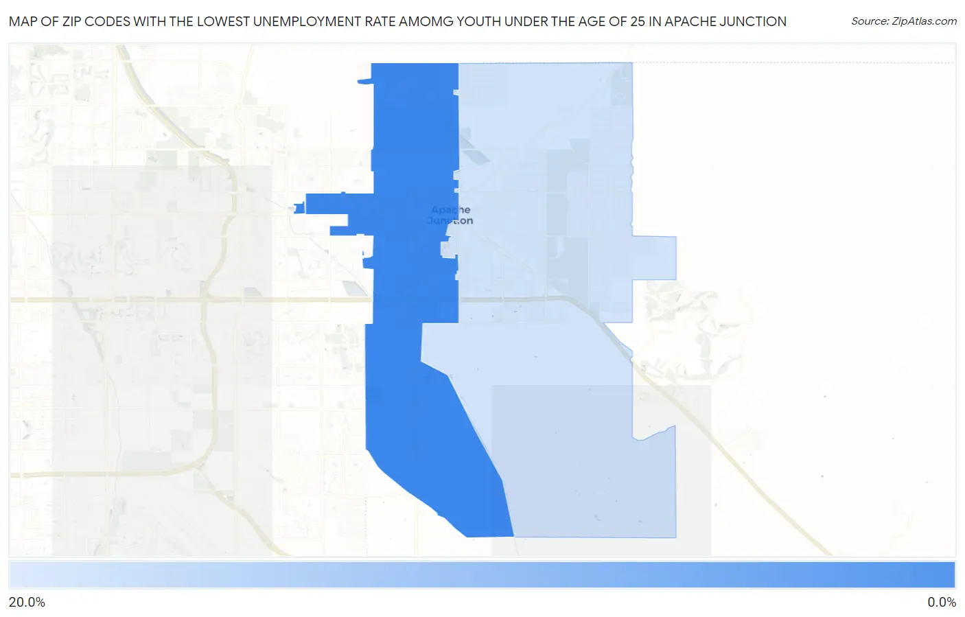 Zip Codes with the Lowest Unemployment Rate Amomg Youth Under the Age of 25 in Apache Junction Map
