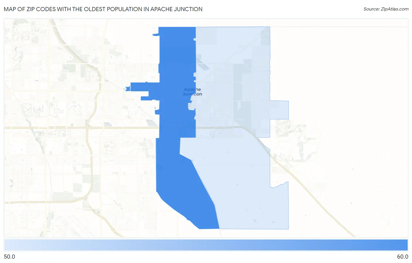 Zip Codes with the Oldest Population in Apache Junction Map
