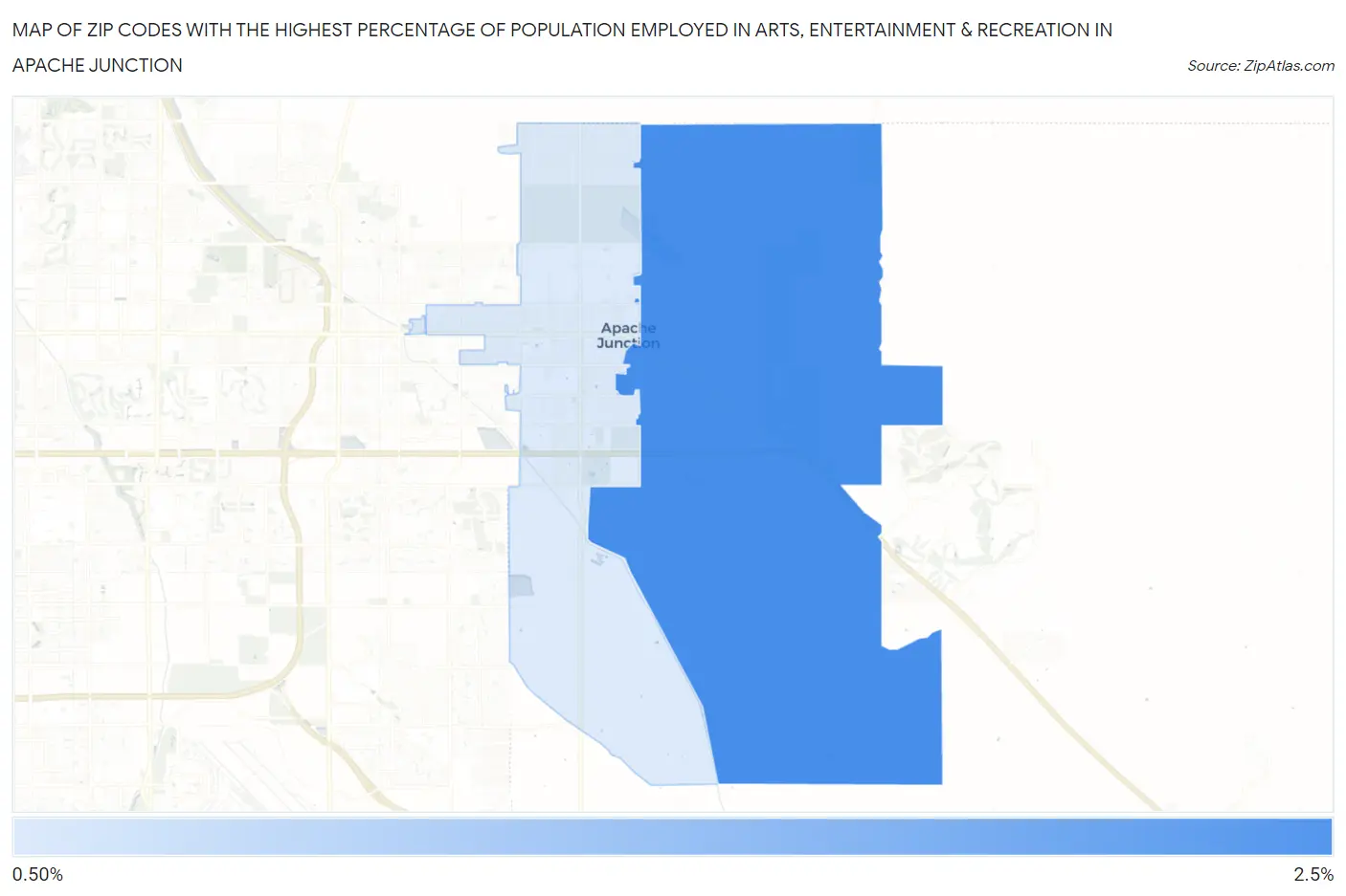 Zip Codes with the Highest Percentage of Population Employed in Arts, Entertainment & Recreation in Apache Junction Map