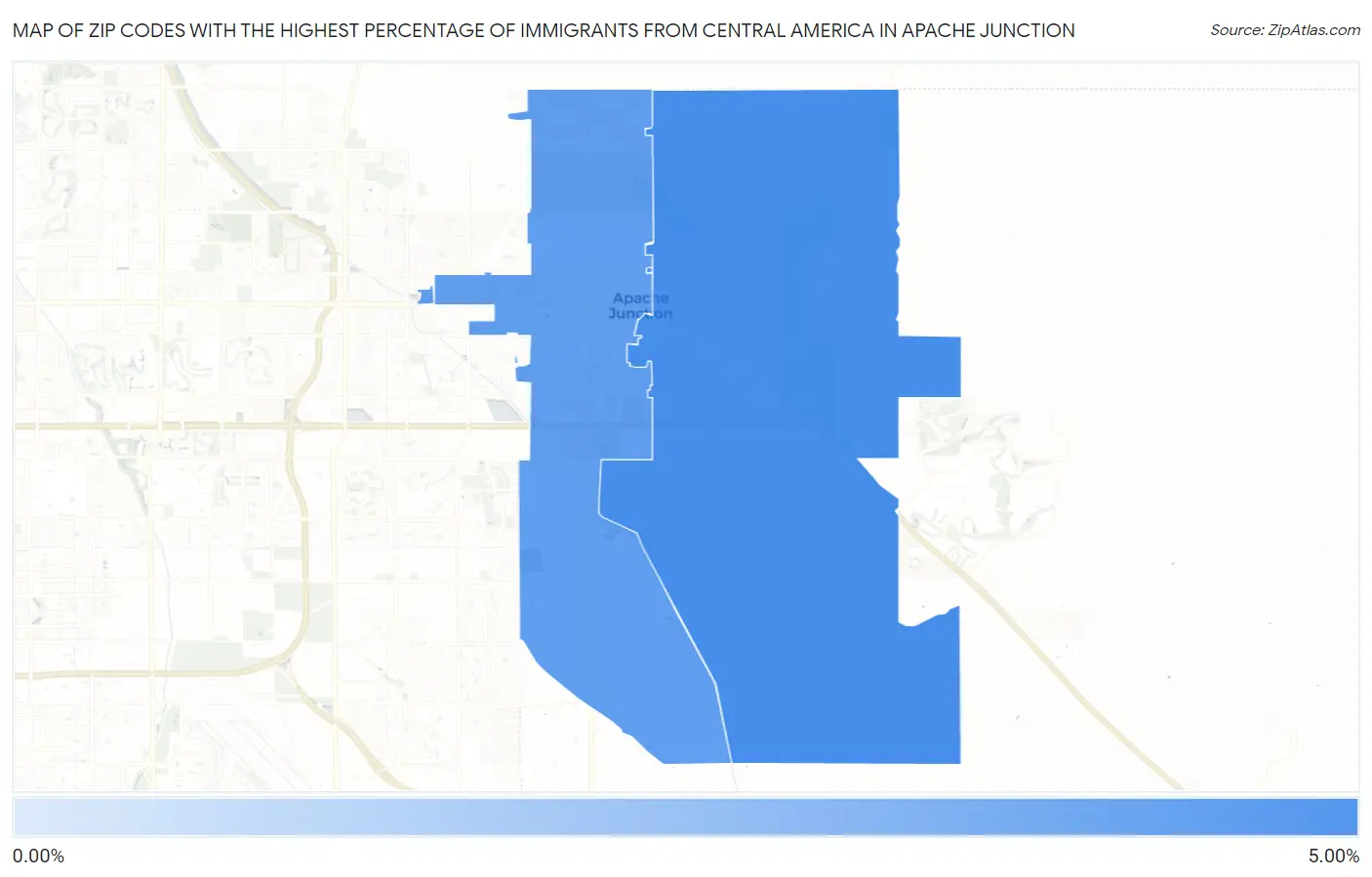 Zip Codes with the Highest Percentage of Immigrants from Central America in Apache Junction Map