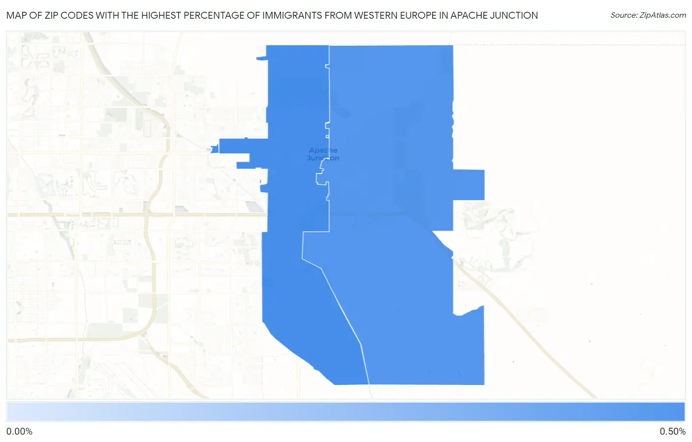 Zip Codes with the Highest Percentage of Immigrants from Western Europe in Apache Junction Map