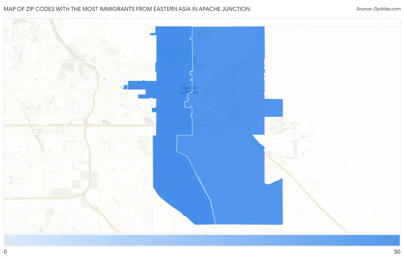 Zip Codes with the Most Immigrants from Eastern Asia in Apache Junction Map
