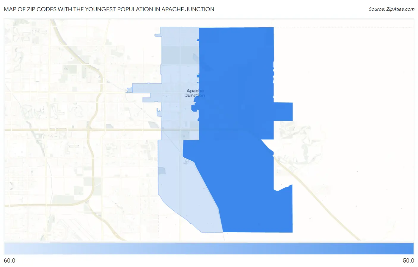 Zip Codes with the Youngest Population in Apache Junction Map