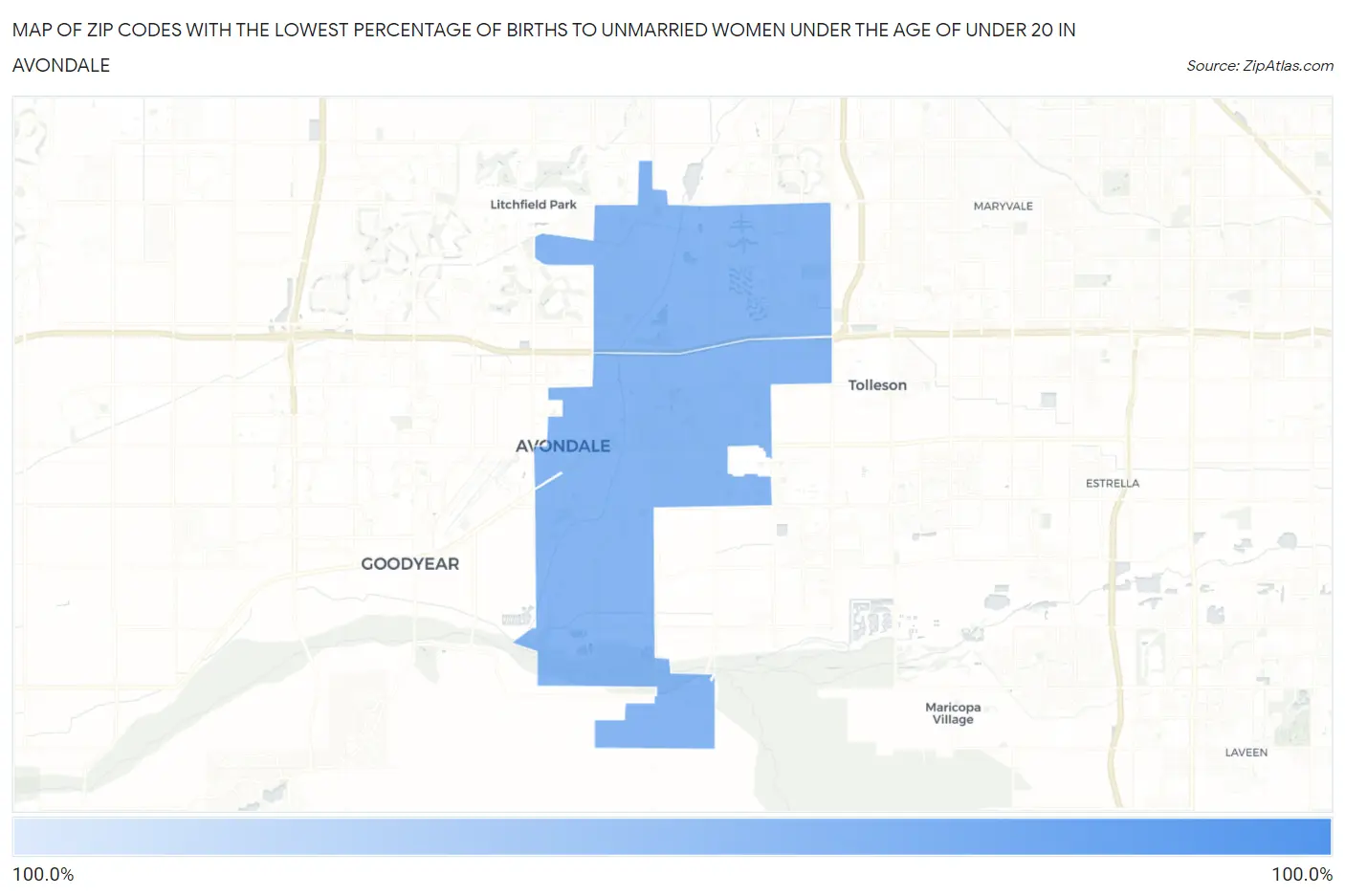 Zip Codes with the Lowest Percentage of Births to Unmarried Women under the Age of under 20 in Avondale Map