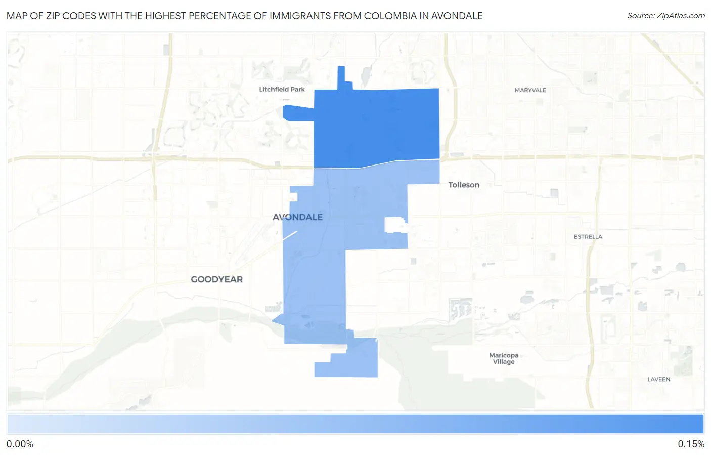 Zip Codes with the Highest Percentage of Immigrants from Colombia in Avondale Map