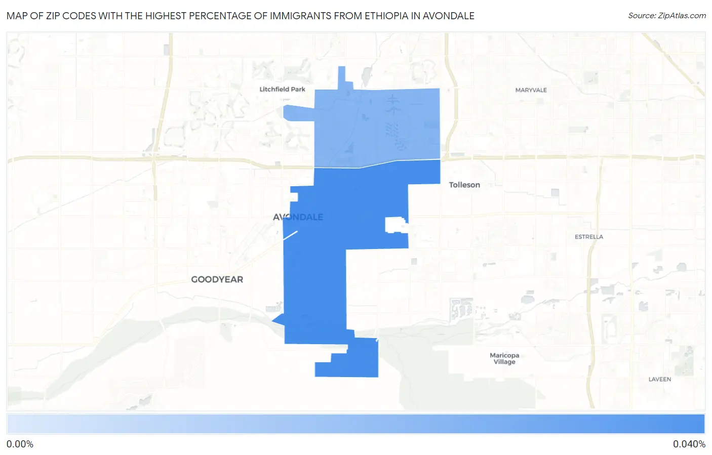 Zip Codes with the Highest Percentage of Immigrants from Ethiopia in Avondale Map