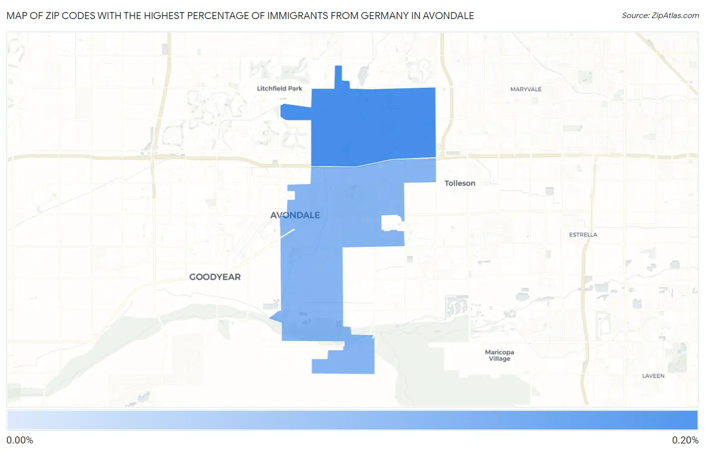 Zip Codes with the Highest Percentage of Immigrants from Germany in Avondale Map