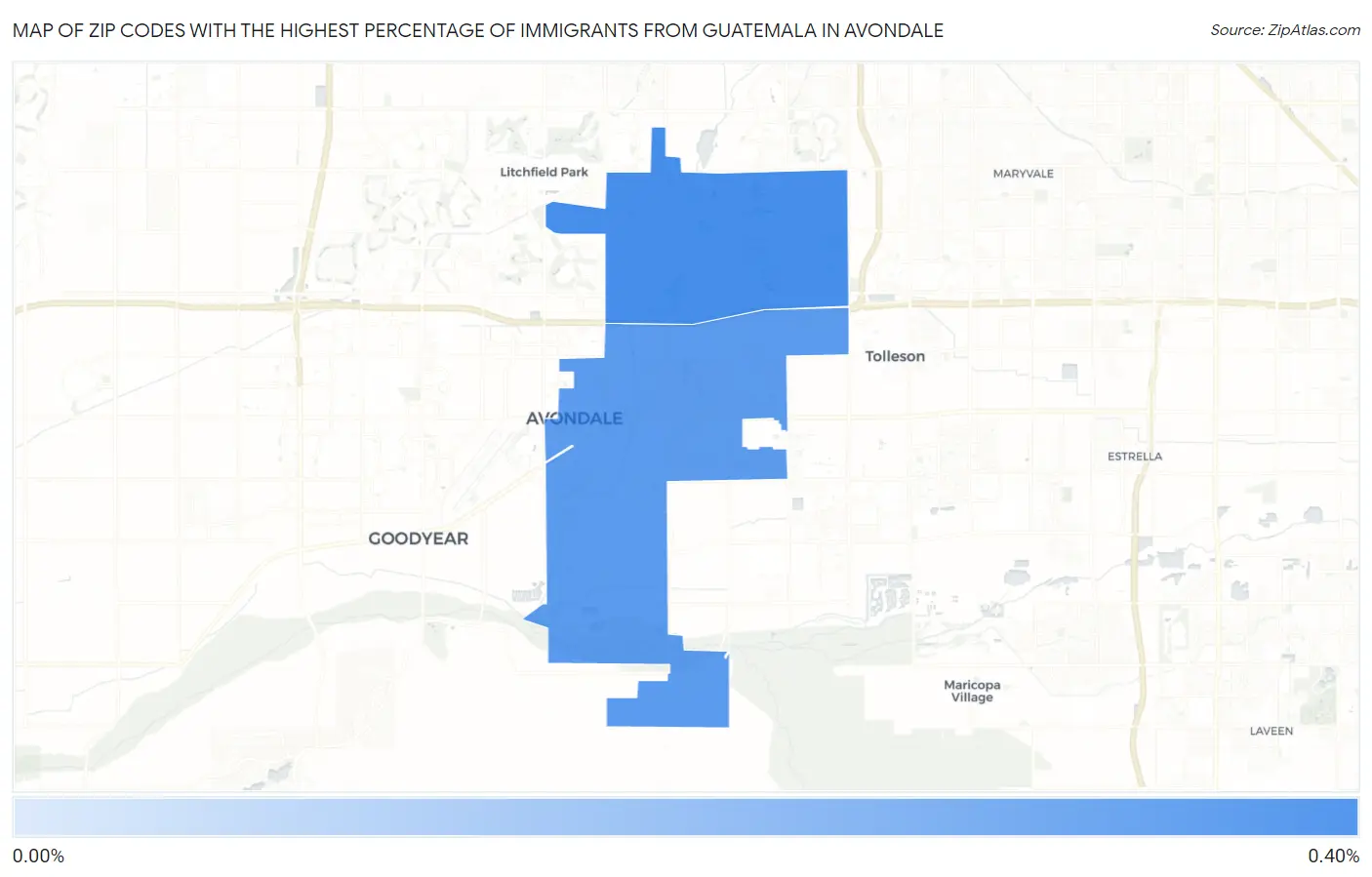 Zip Codes with the Highest Percentage of Immigrants from Guatemala in Avondale Map