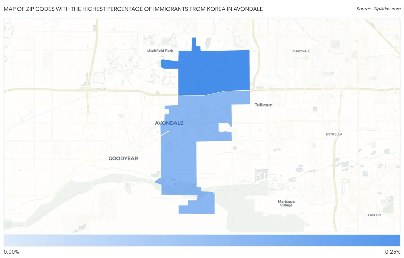 Zip Codes with the Highest Percentage of Immigrants from Korea in Avondale Map