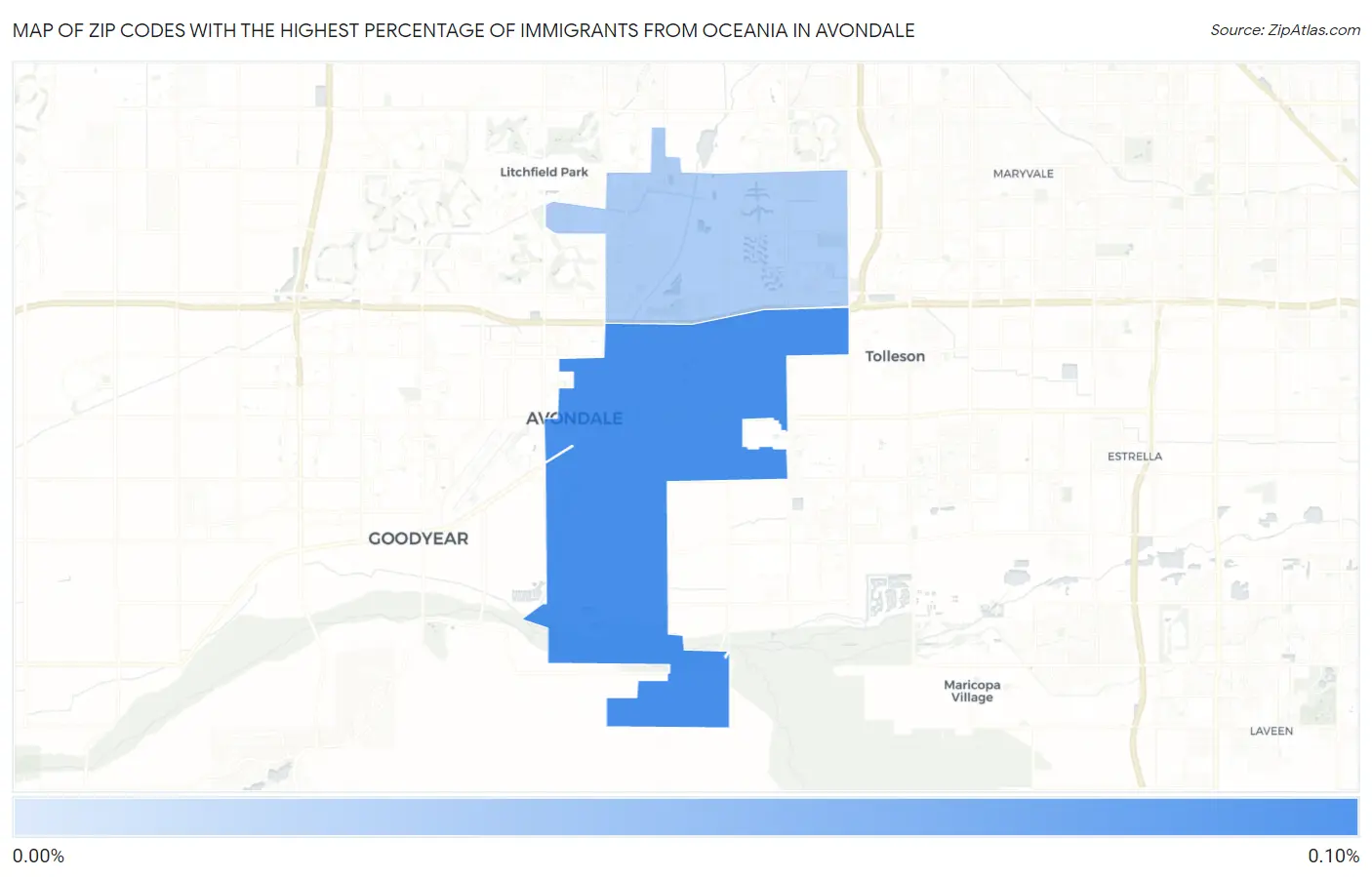 Zip Codes with the Highest Percentage of Immigrants from Oceania in Avondale Map