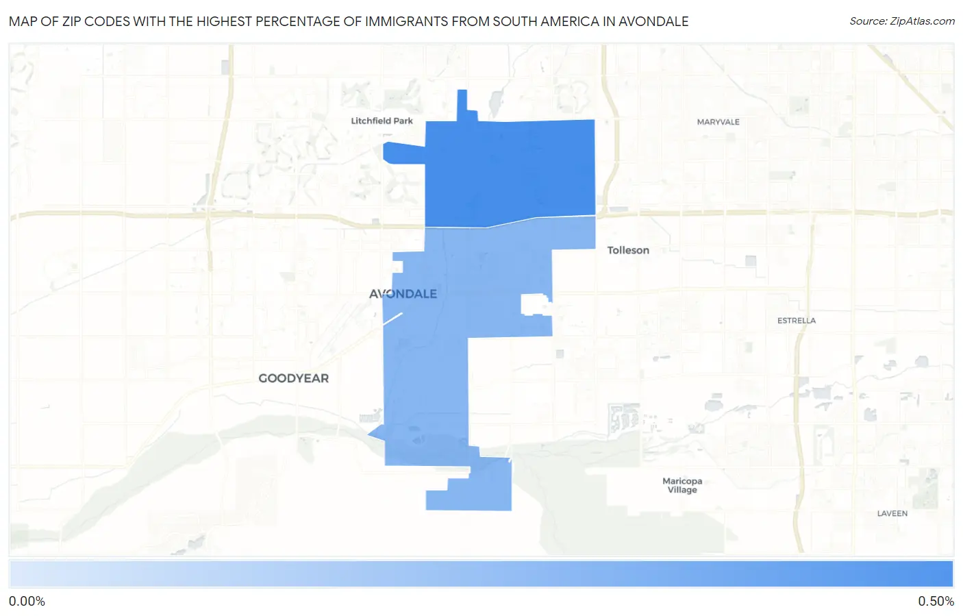 Zip Codes with the Highest Percentage of Immigrants from South America in Avondale Map
