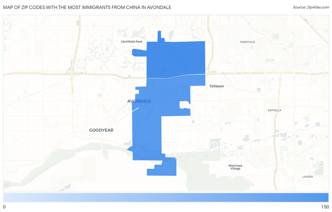Zip Codes with the Most Immigrants from China in Avondale Map