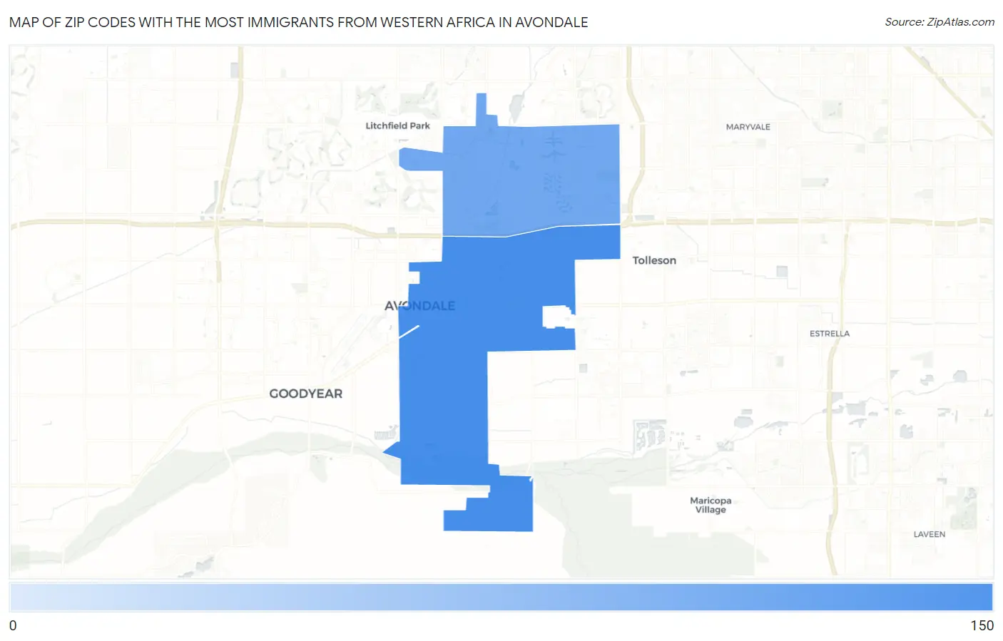 Zip Codes with the Most Immigrants from Western Africa in Avondale Map