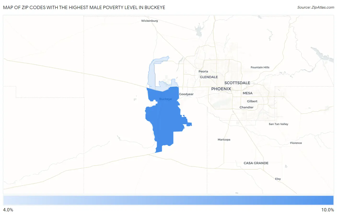 Zip Codes with the Highest Male Poverty Level in Buckeye Map