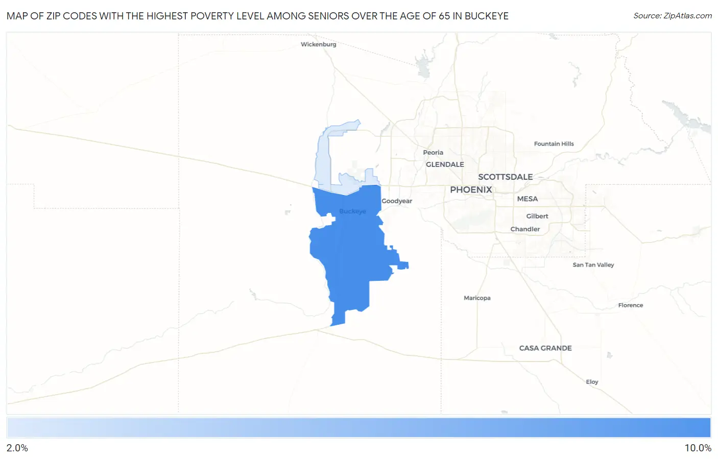 Zip Codes with the Highest Poverty Level Among Seniors Over the Age of 65 in Buckeye Map