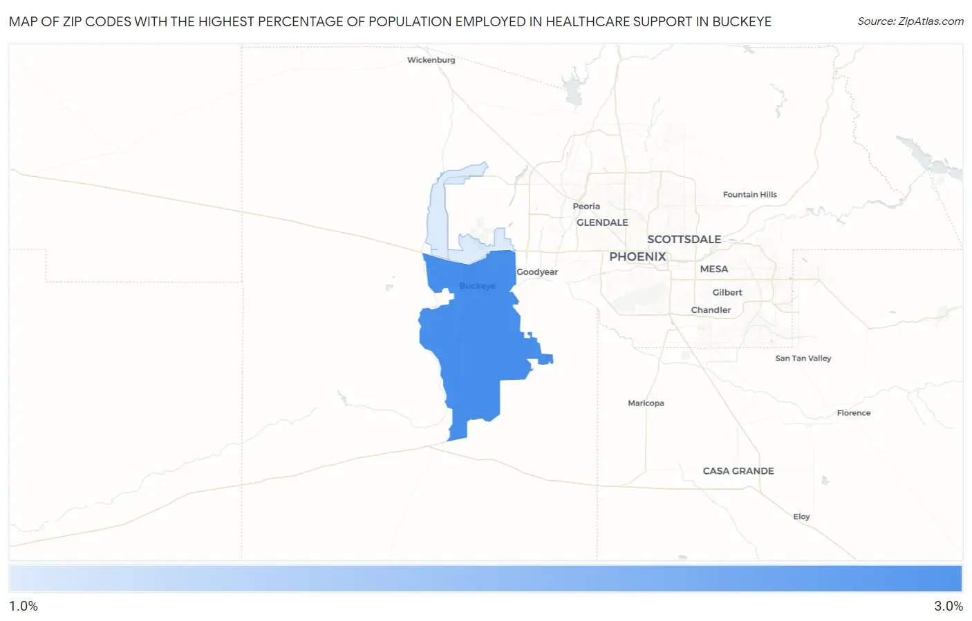 Zip Codes with the Highest Percentage of Population Employed in Healthcare Support in Buckeye Map