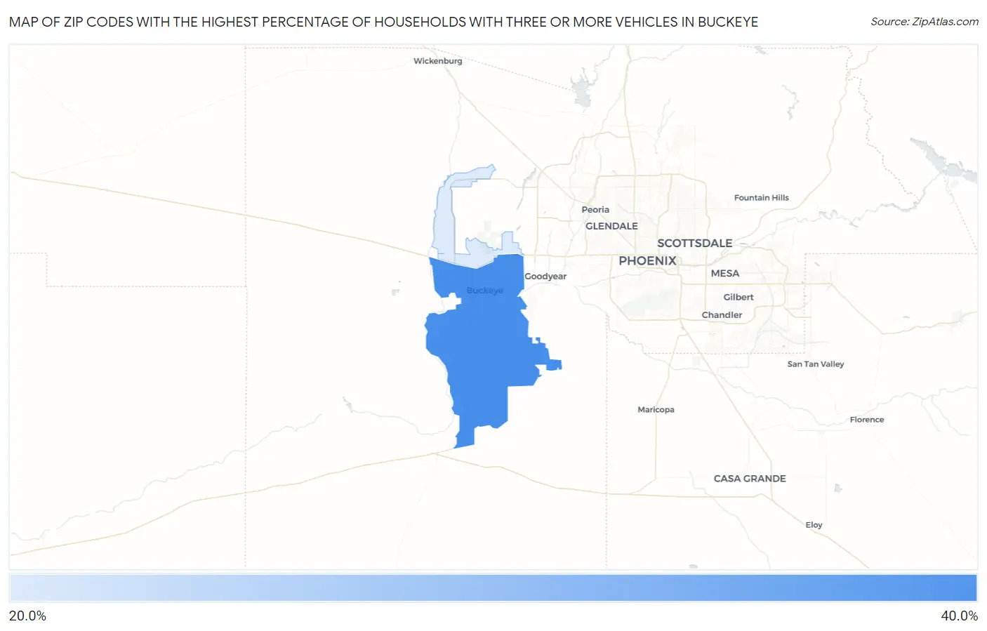 Zip Codes with the Highest Percentage of Households With Three or more Vehicles in Buckeye Map