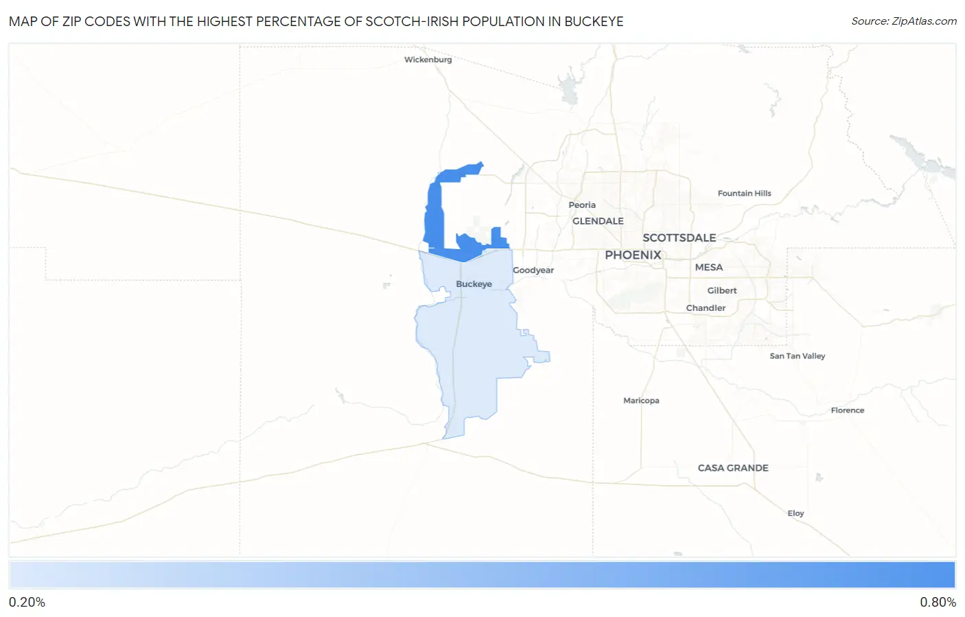 Zip Codes with the Highest Percentage of Scotch-Irish Population in Buckeye Map