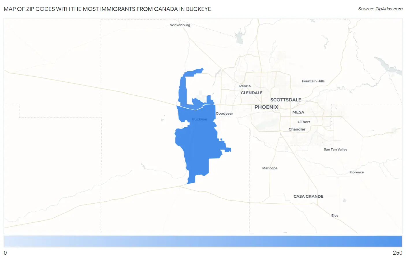 Zip Codes with the Most Immigrants from Canada in Buckeye Map