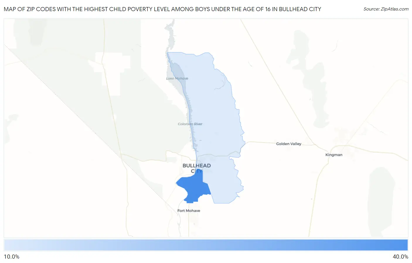Zip Codes with the Highest Child Poverty Level Among Boys Under the Age of 16 in Bullhead City Map