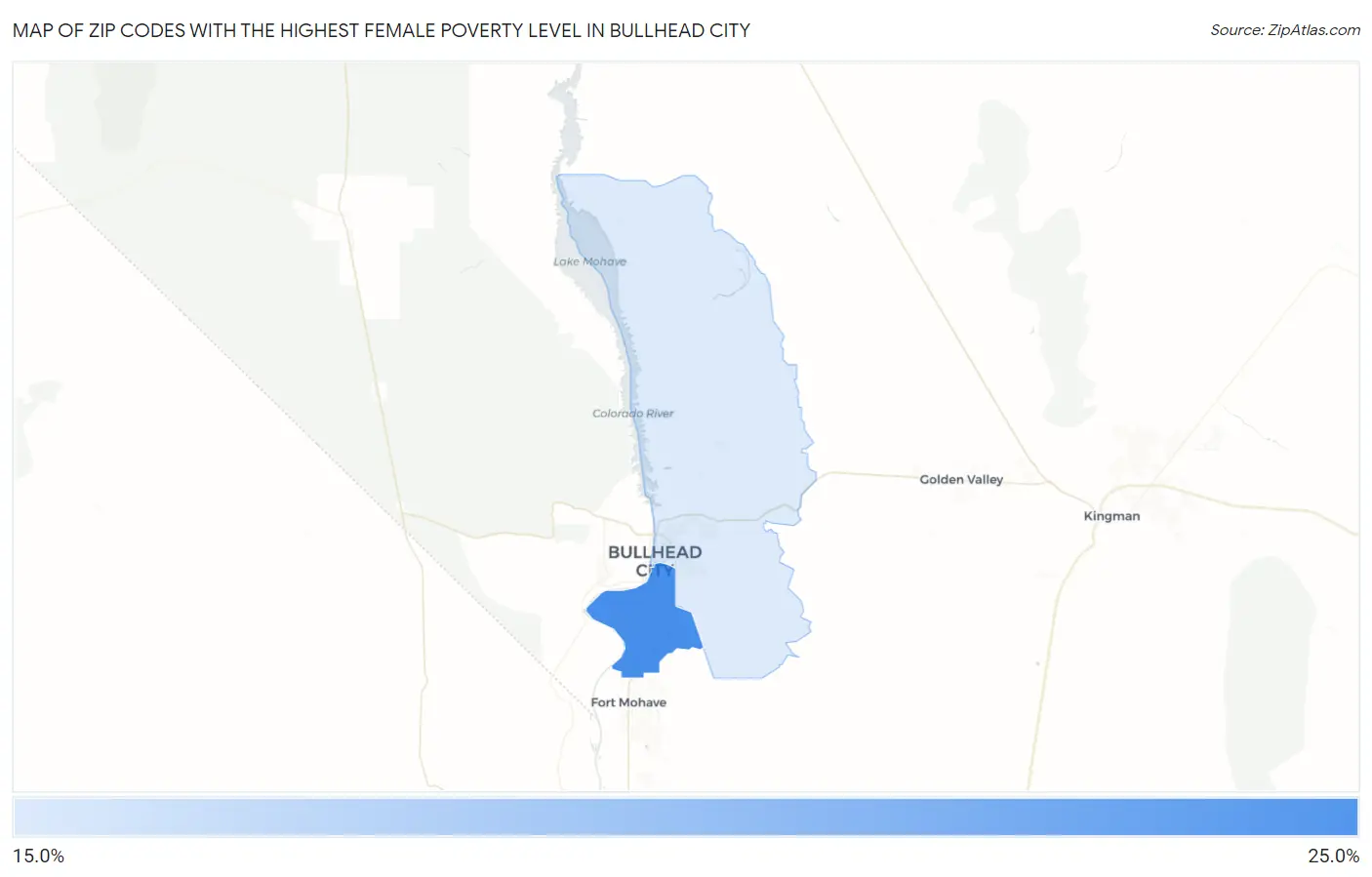 Zip Codes with the Highest Female Poverty Level in Bullhead City Map