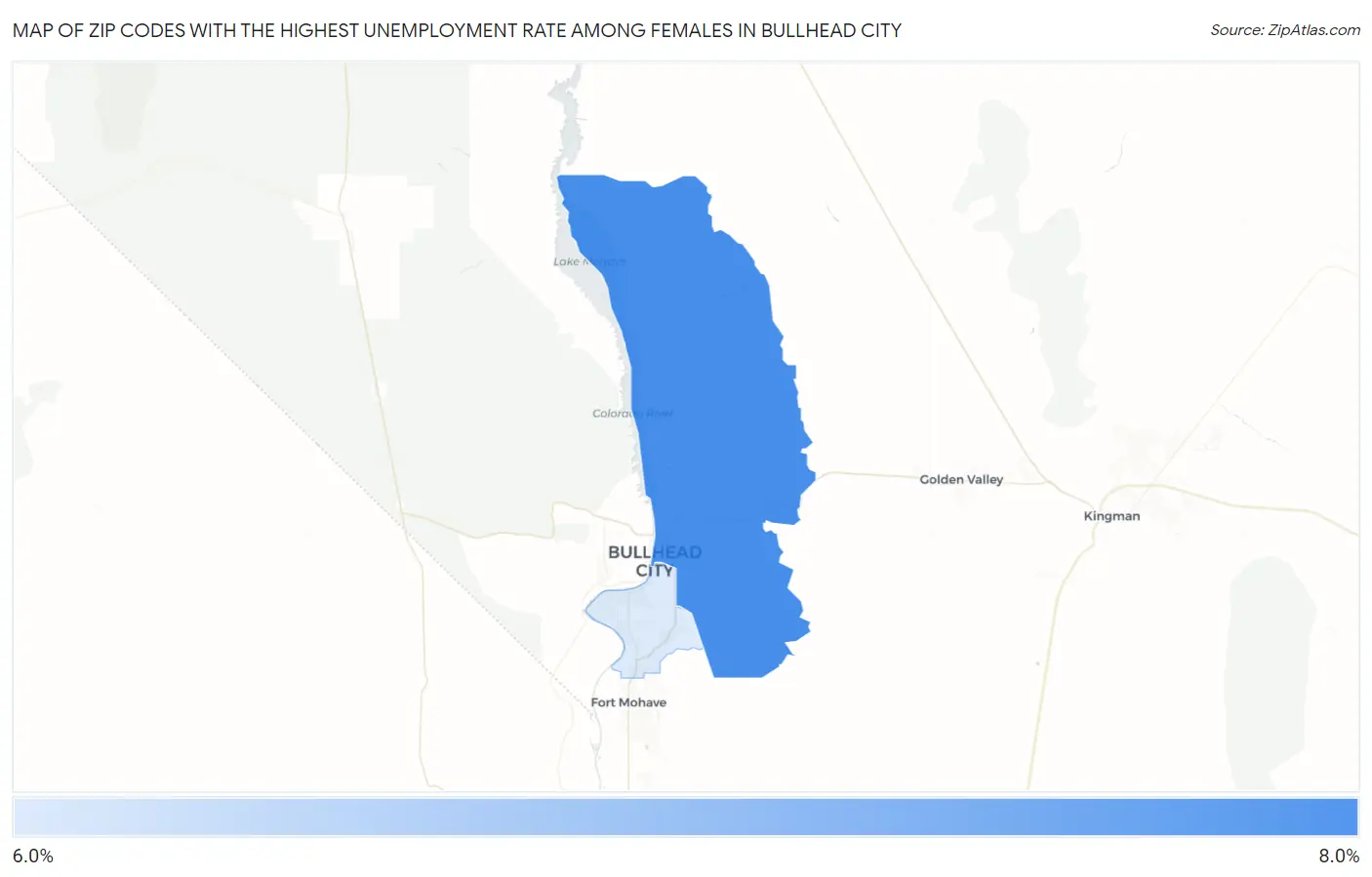 Zip Codes with the Highest Unemployment Rate Among Females in Bullhead City Map
