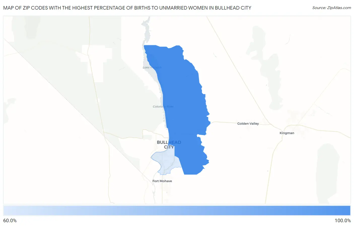 Zip Codes with the Highest Percentage of Births to Unmarried Women in Bullhead City Map