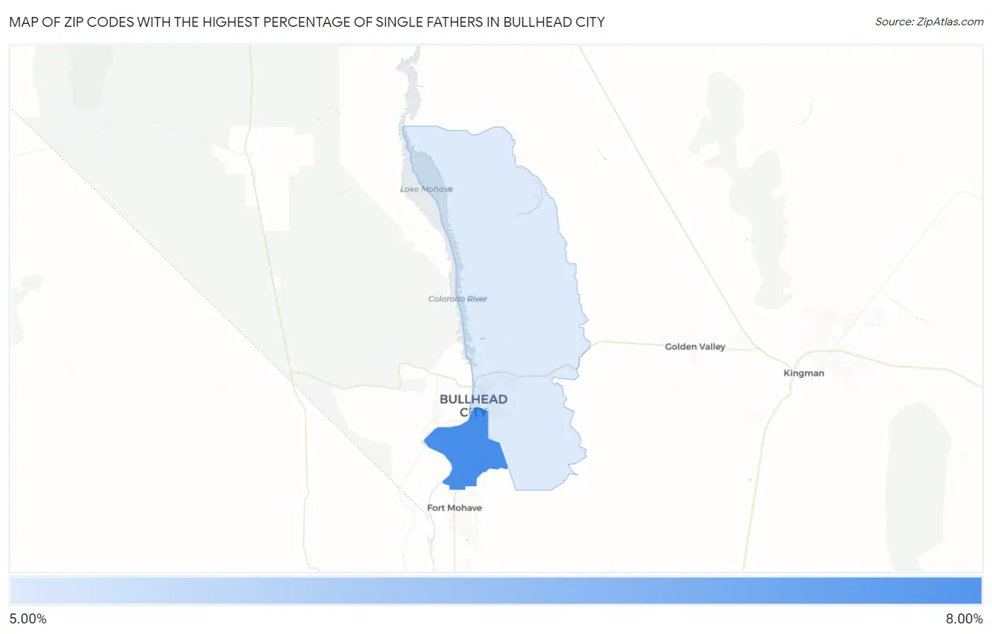 Zip Codes with the Highest Percentage of Single Fathers in Bullhead City Map