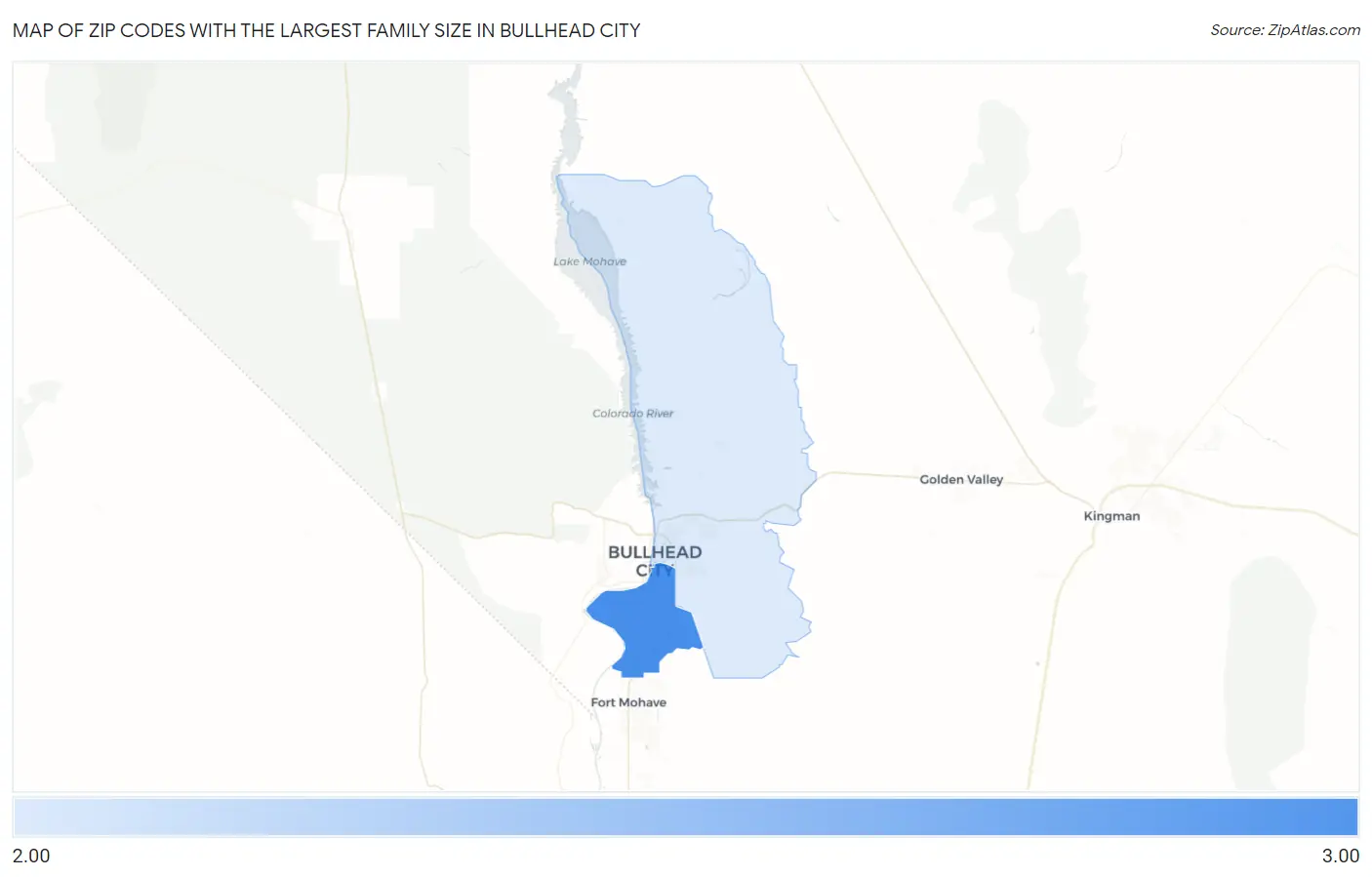 Zip Codes with the Largest Family Size in Bullhead City Map