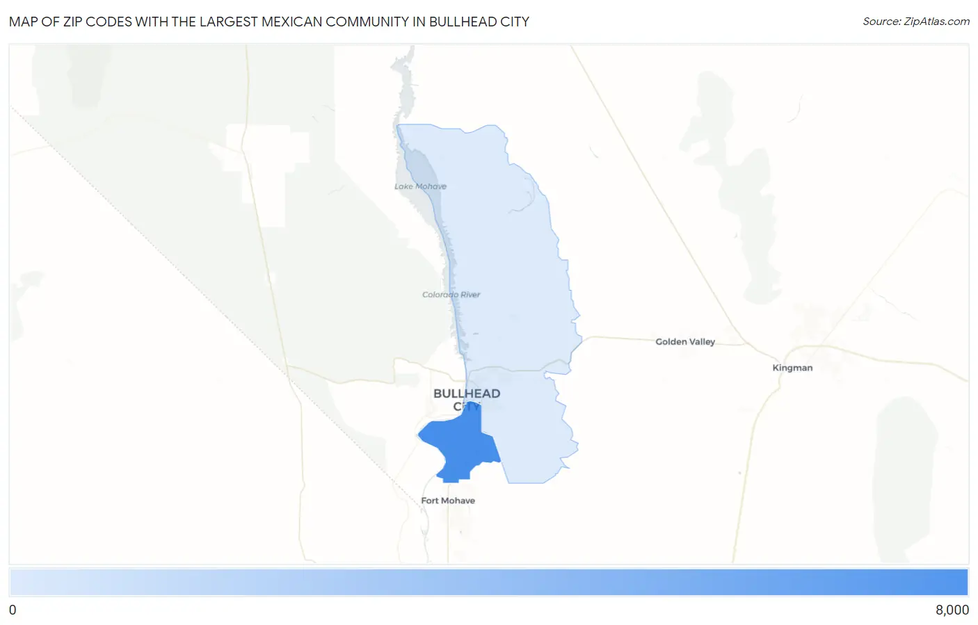 Zip Codes with the Largest Mexican Community in Bullhead City Map