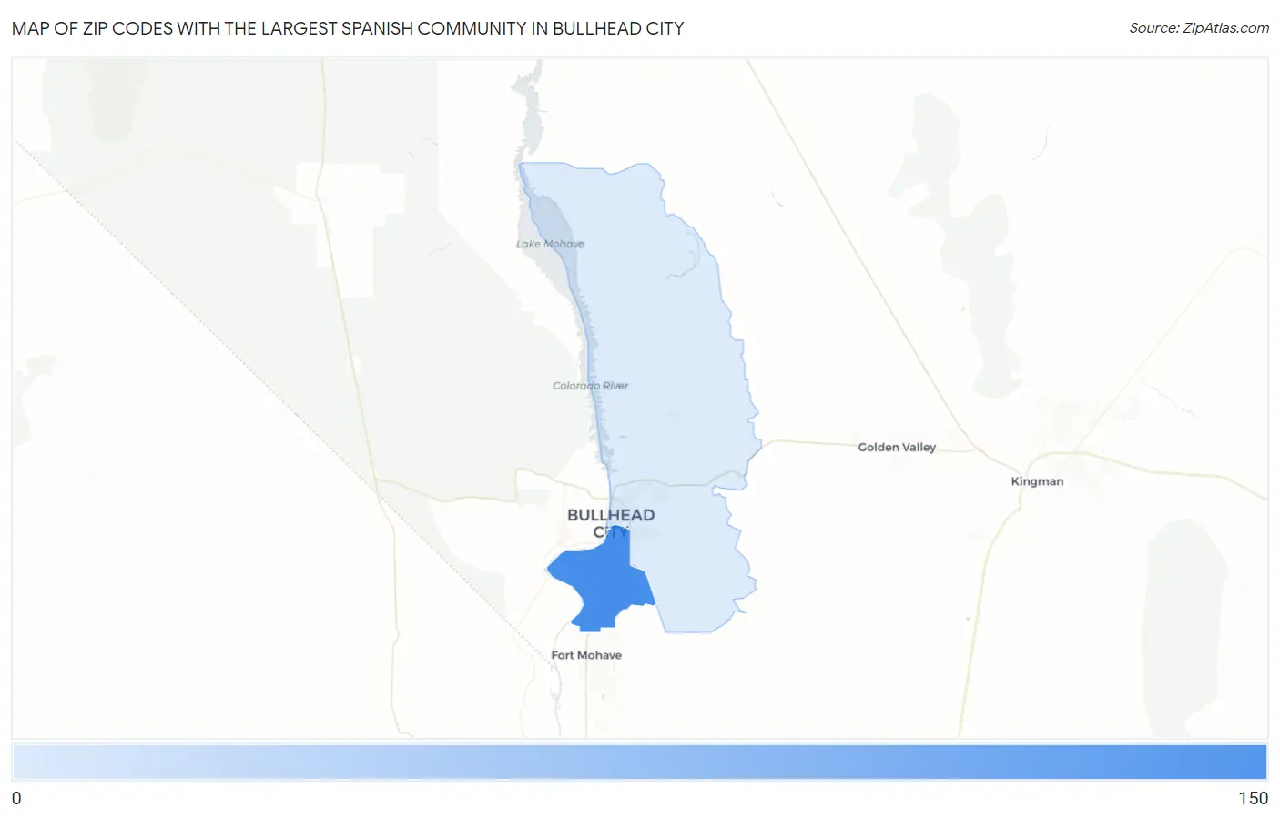 Zip Codes with the Largest Spanish Community in Bullhead City Map