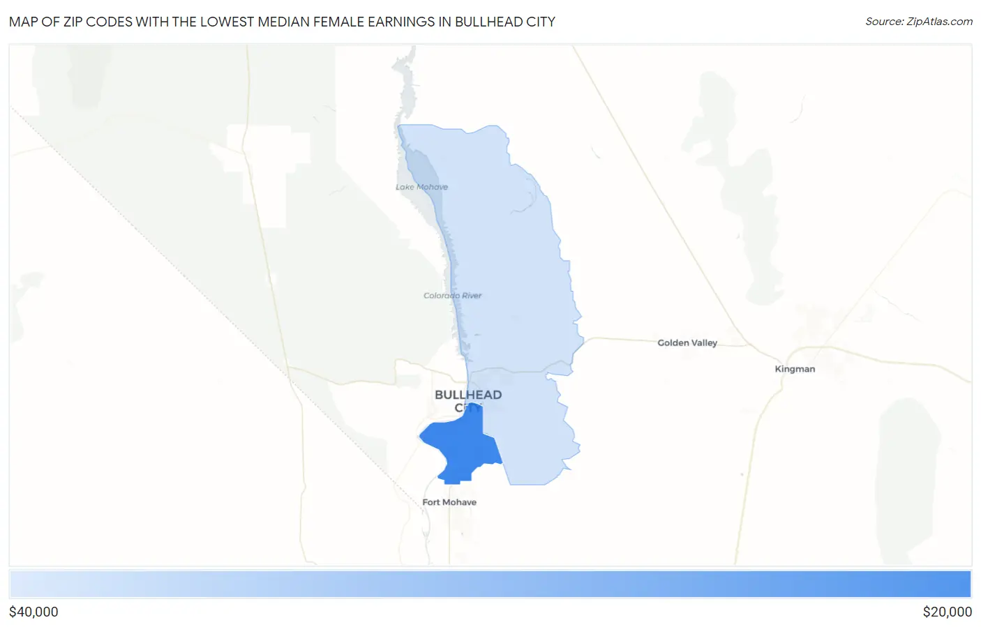 Zip Codes with the Lowest Median Female Earnings in Bullhead City Map