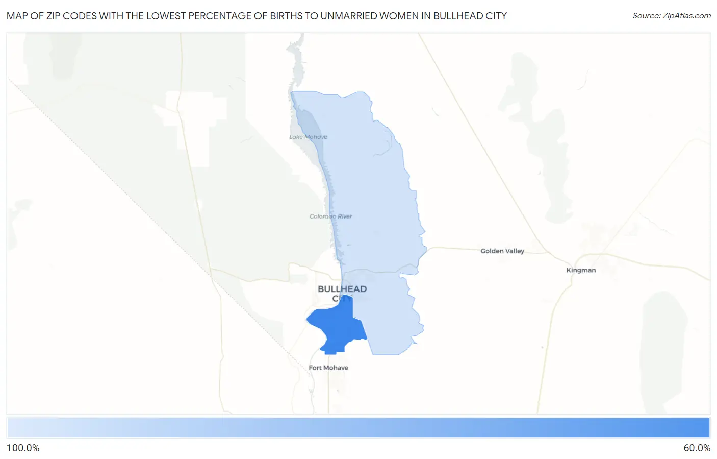 Zip Codes with the Lowest Percentage of Births to Unmarried Women in Bullhead City Map