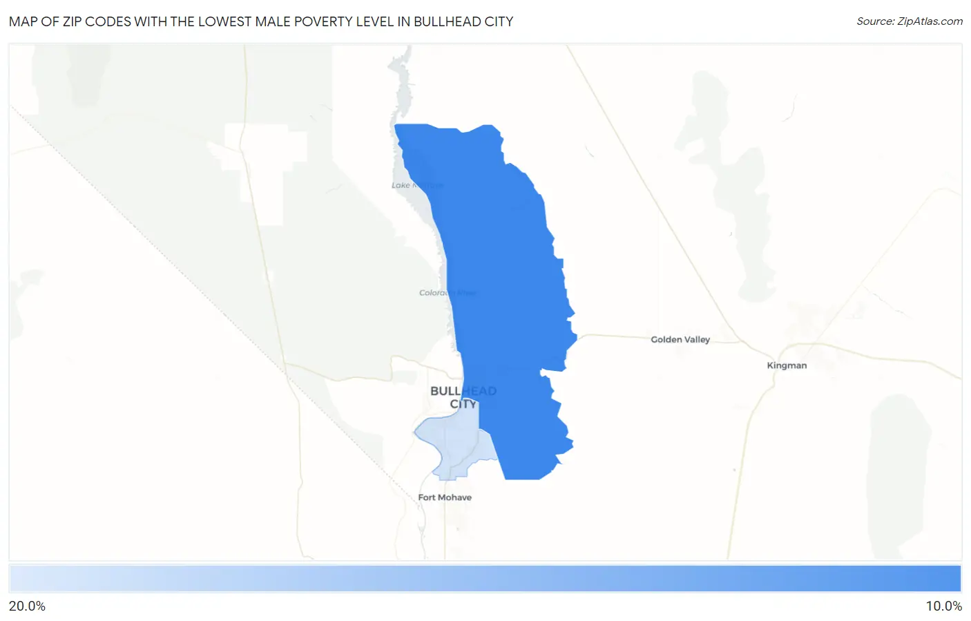 Zip Codes with the Lowest Male Poverty Level in Bullhead City Map
