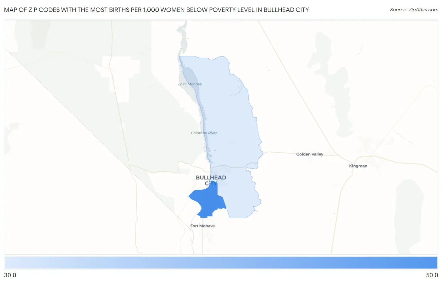 Zip Codes with the Most Births per 1,000 Women Below Poverty Level in Bullhead City Map