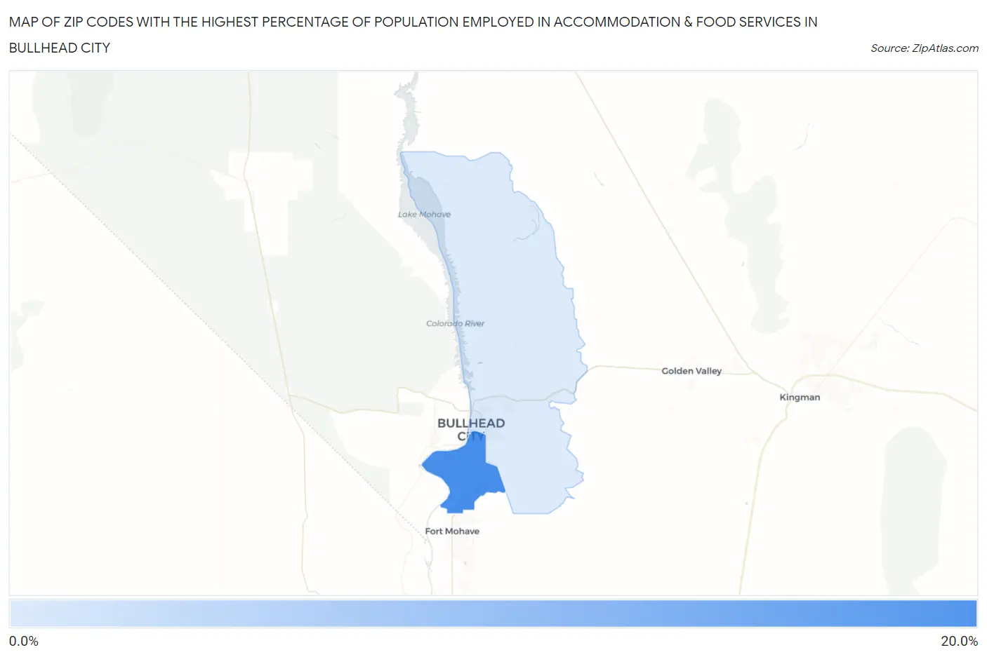 Zip Codes with the Highest Percentage of Population Employed in Accommodation & Food Services in Bullhead City Map